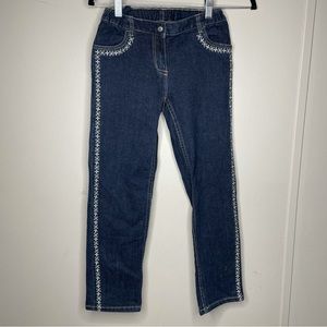 Hanna Andersson girls embroidered jeans dark wash adjustable waist size 140/10